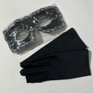 Masquerade eye mask and gloves set black silver glitter Halloween costume